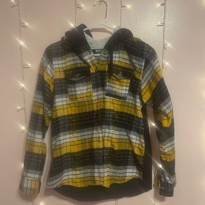 flannel button up with hood